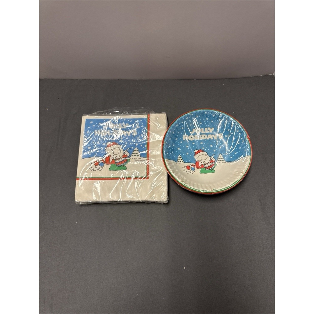New Vintage Christmas Ziggy Luncheon Paper Napkins & Bowls